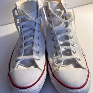 Converse White High-Tops with Red and Blue Accents